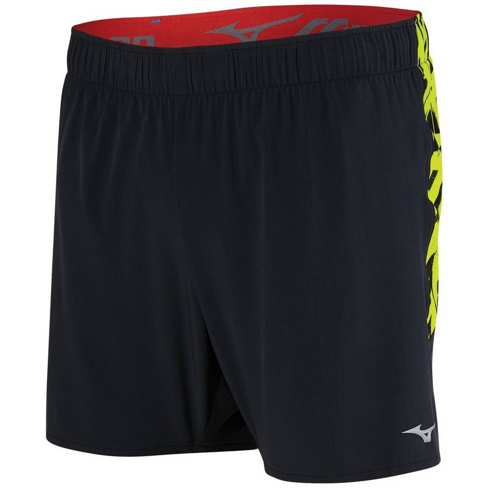 Panske Šortky Mizuno Alpha 5.5" Bezecke Čierne/Žlté Vypredaj JKVX13645
